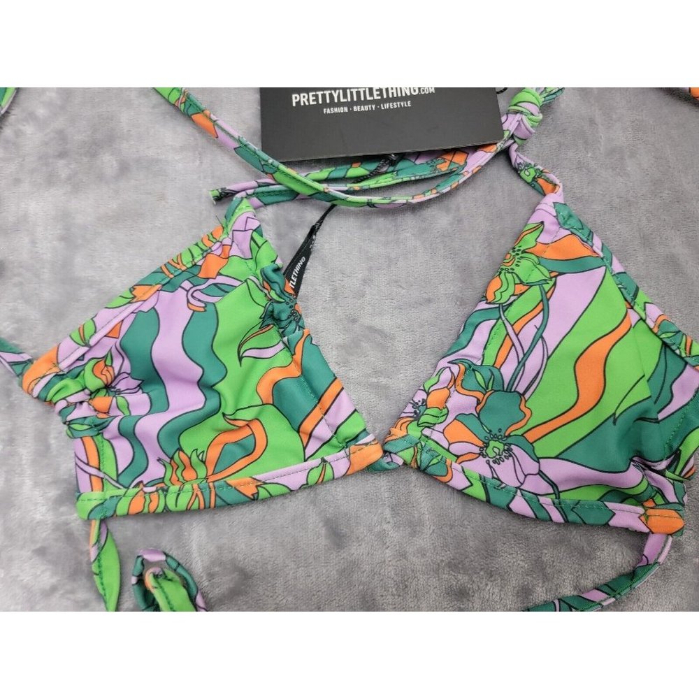 Pretty Little Thing Women's Triangle Bikini Top Abstract Floral Print Sz US 4